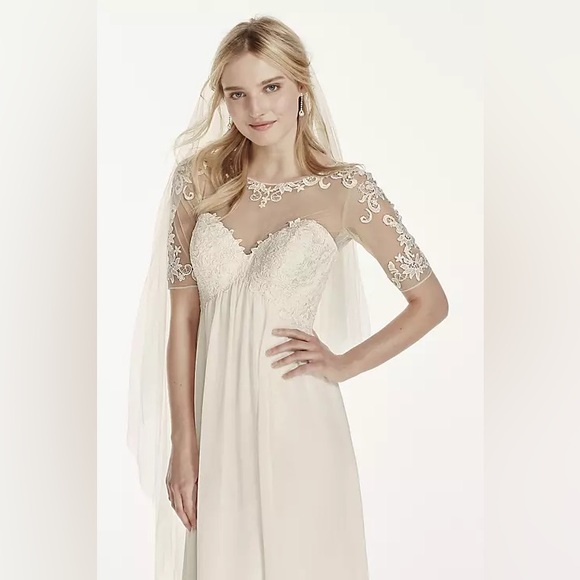 David’s Bridal ivory wedding dress with illusion lace sleeves NWT size 12 - Picture 2 of 8